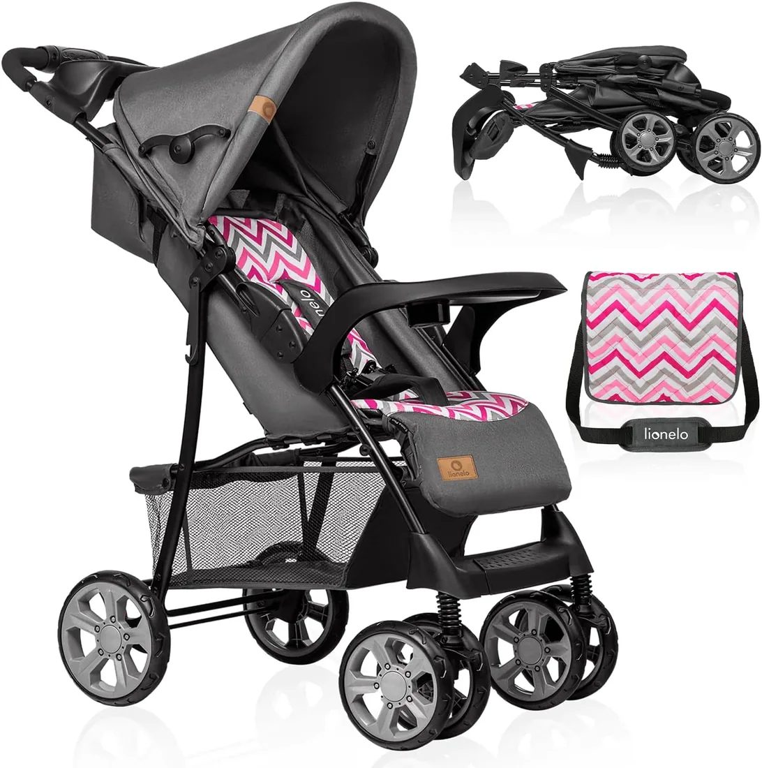 LIONELO Emma Plus Silla de paseo hasta 15 kg 6-36M Respaldo ajustable Cinturón de seguridad de 5 puntos Capucha profunda Organizador para padres