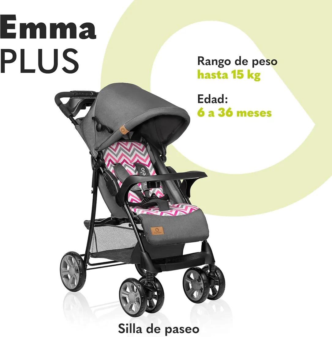 LIONELO Emma Plus Silla de paseo hasta 15 kg 6-36M Respaldo ajustable Cinturón de seguridad de 5 puntos Capucha profunda Organizador para padres foto 2