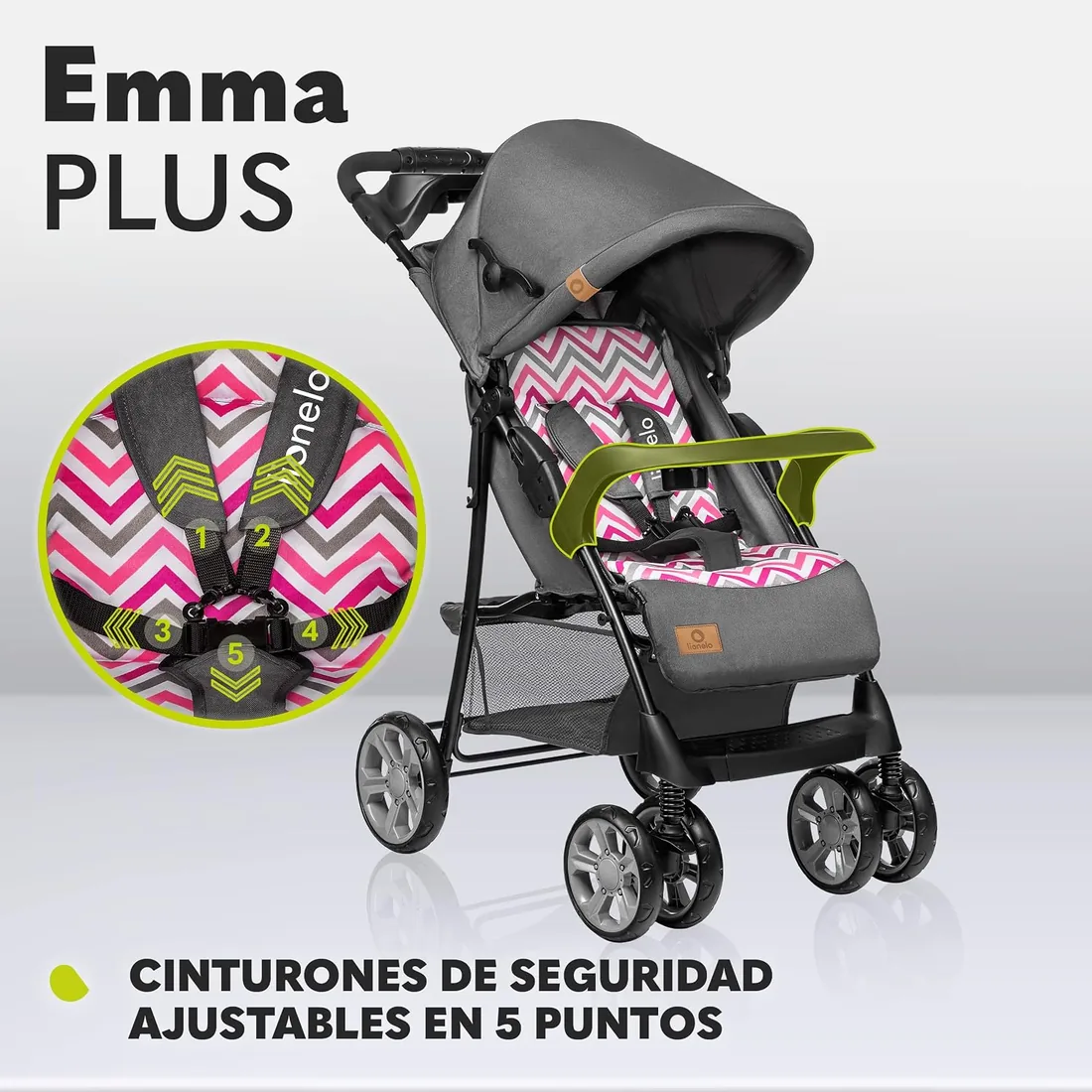 LIONELO Emma Plus Silla de paseo hasta 15 kg 6-36M Respaldo ajustable Cinturón de seguridad de 5 puntos Capucha profunda Organizador para padres foto 3