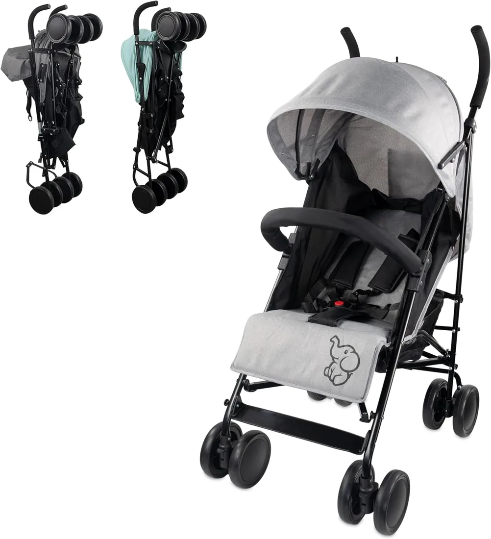 Mobiclinic®, Carrito bebe, Marca española, Plegable, Respaldo reclinable, Doble sistema de seguridad, Ruedas extraíbles, Arnés ajustable 5 puntos, Silla paseo ligera, Gris y negra
