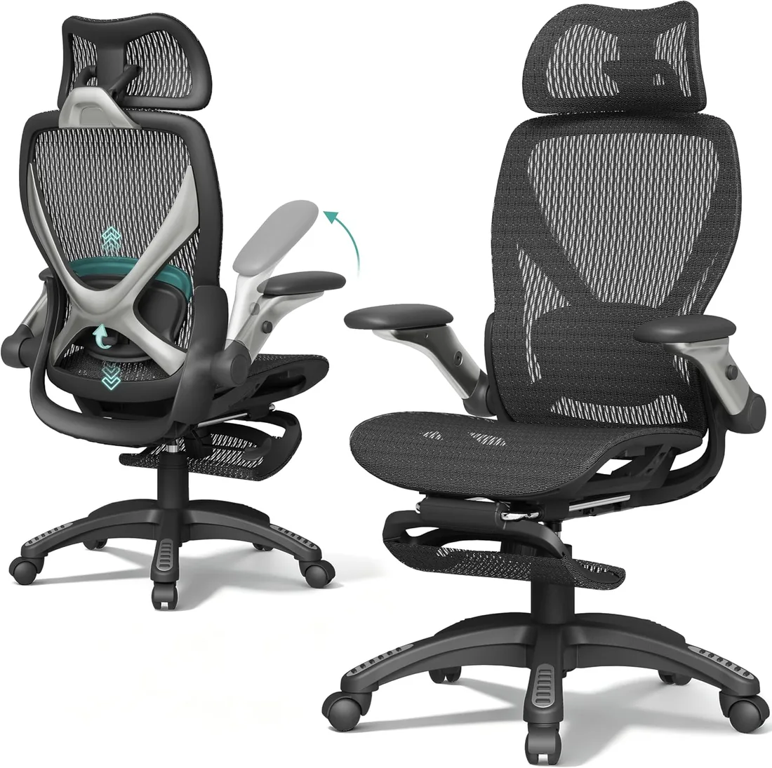 ELABEST X100 Silla de Malla con Reposapiés Retráctil
