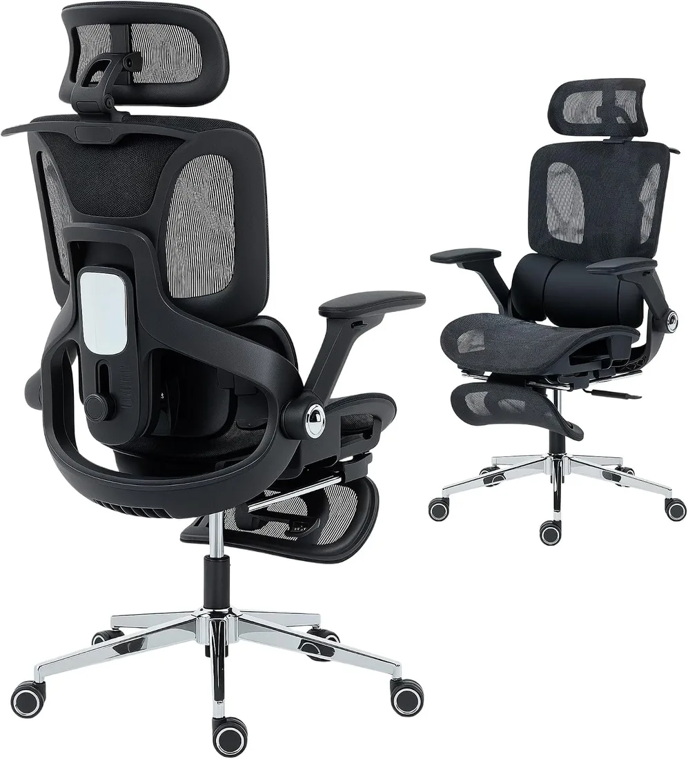 HOMCOM Silla de Escritorio Ergonómica con Reposapiés