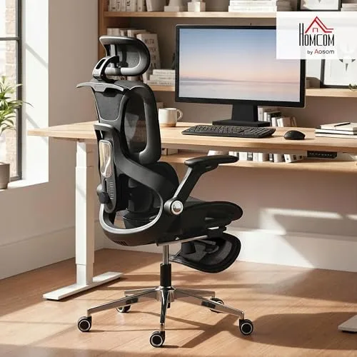 HOMCOM Silla de Escritorio Ergonómica con Reposapiés foto 3
