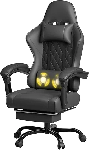 JUMMICO Silla Gaming con Masaje, Butaca Reclinable Ergonómica con Reposapiés y Reposacabezas, Silla de Ordenador y Silla de Trabajo, Soporta 150 kg, Cómoda y Elegante,Negro