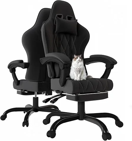 JUMMICO Silla Gaming de Tela con Relleno de Muelles, Silla de Ordenador Ergonómica con Masaje, Reposacabezas y Reposapiés, Silla de Trabajo Ajustable en Altura y Resistente 150 kg, Negro foto 3