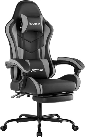 Silla Gaming, Silla Oficina Ergonómica con Reposapiés, Altura Regulable y Respaldo Abatible, Silla Gamer Adulto con Masaje, Silla PC con Reposacabezas, 120 kg