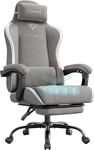 SONGMICS Silla Gaming, Silla Ergonómica de Escritorio, con Resortes, Reposapiés y Reposabrazos, Gris Paloma OBG079G01