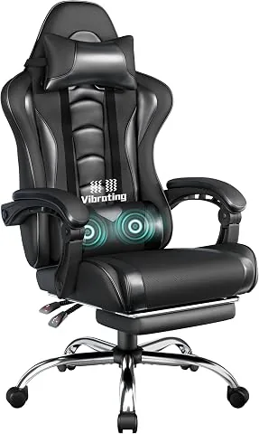 Yaheetech Silla Gaming con Masajeador Silla Oficina con Reposapiés Negro | Silla de Oficina Ergonómica, Soporte Lumbar y A foto 3