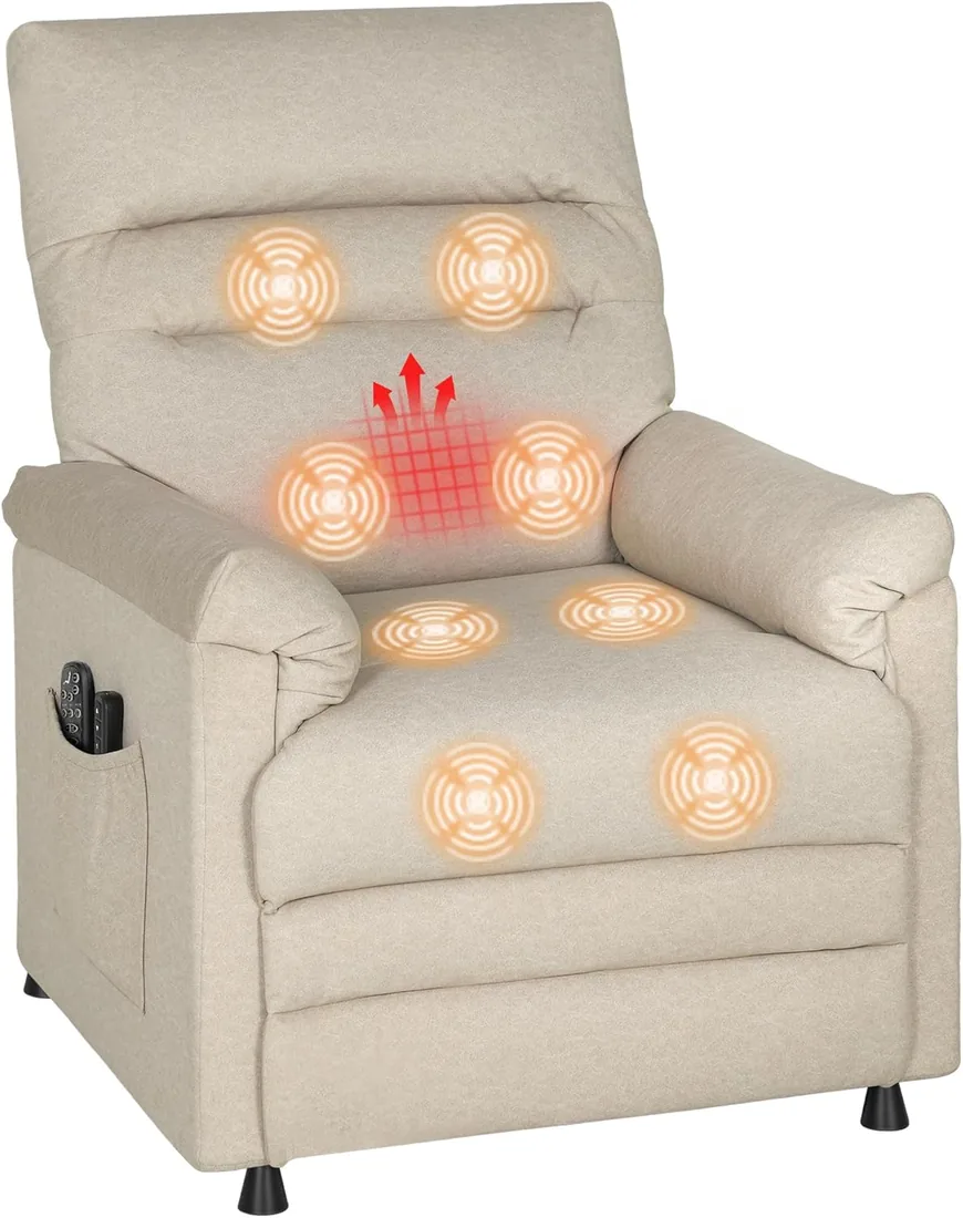 HOMCOM Sillón Relax Reclinable Eléctrico con Calor Lumbar Masaje Beige