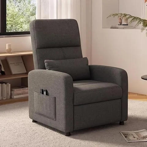 Litake Sillón Eléctrico Reclinable con Masaje y Calefacción, Sillón Relax con 4 Puntos de Masaje y Calor, Tapizado de Lino, Estructura de Hierro, para Sala de Estar, Puerto USB, Marrón foto 2