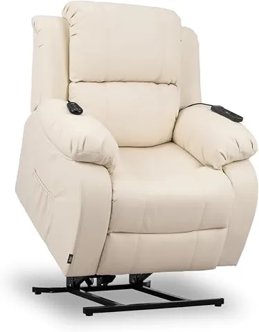 ZZ DON DESCANSO - Sillón Relax Reclinable Eléctrico Levanta Personas Trevi Crema, Reclinación 160º, 10 Programas, Temporizador, Calor Lumbar. Sillón Masaje 4 Zonas de Eco Piel PU. Incluye 2 Mandos