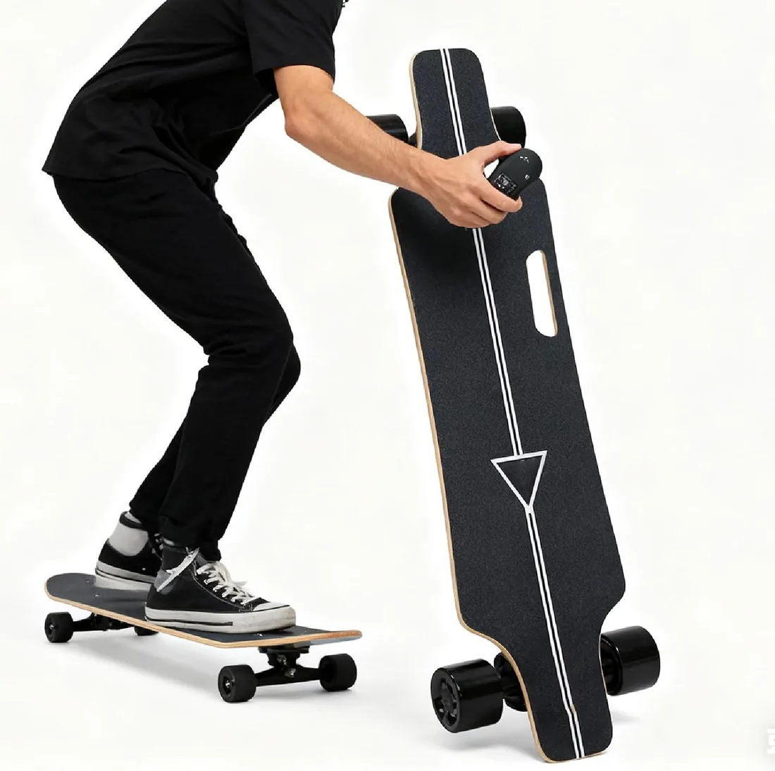 Longboard Eléctrico Para Adultos Y Principiantes – Plataforma De 7 Capas De Arce Con Absorción De Golpes, Velocidad Máxima 25-50 Km/H, Mando LCD Con Control De 4 Velocidades Single-Drive-15km