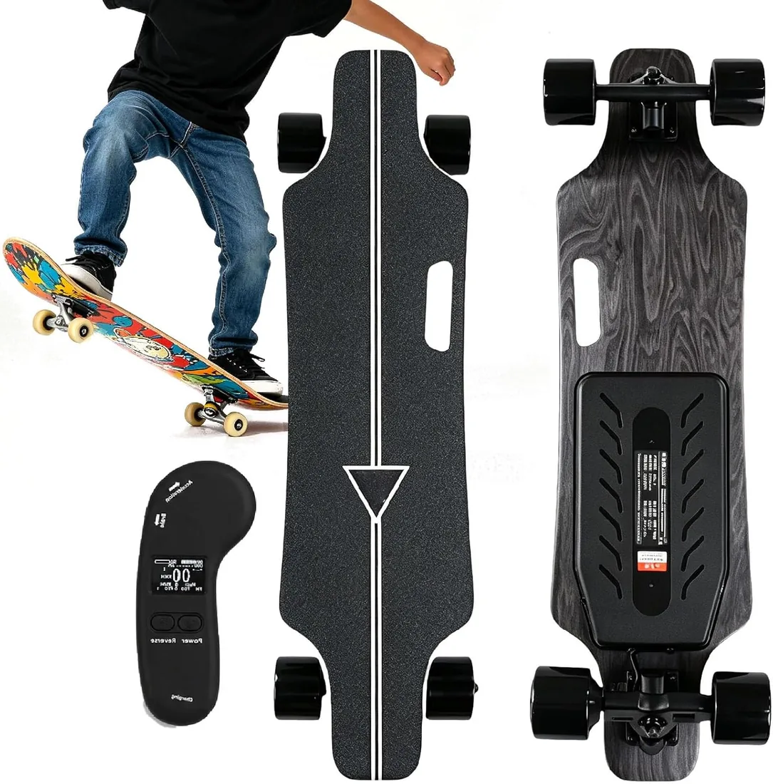 Skateboard Eléctrico/Longboard Eléctrico con Mando De 4 Velocidades – Motor 700W, Velocidad 25-50 Km/H, Estabilidad De Plataforma De 7 Capas De Arce, Carga Máxima 150 Kg Single-Drive-22km