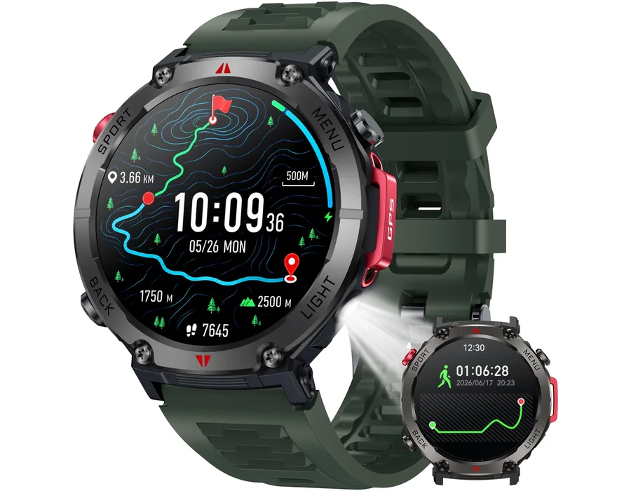 Smartwatch Reloj Inteligente Hombre con GPS: 1.46" Militar Smart Watch con Llamadas Bluetooth Brújula 530mAh 100+ Deportivos Pulsera Actividad con SpO2 Sueño Podómetro IP68 Imperme