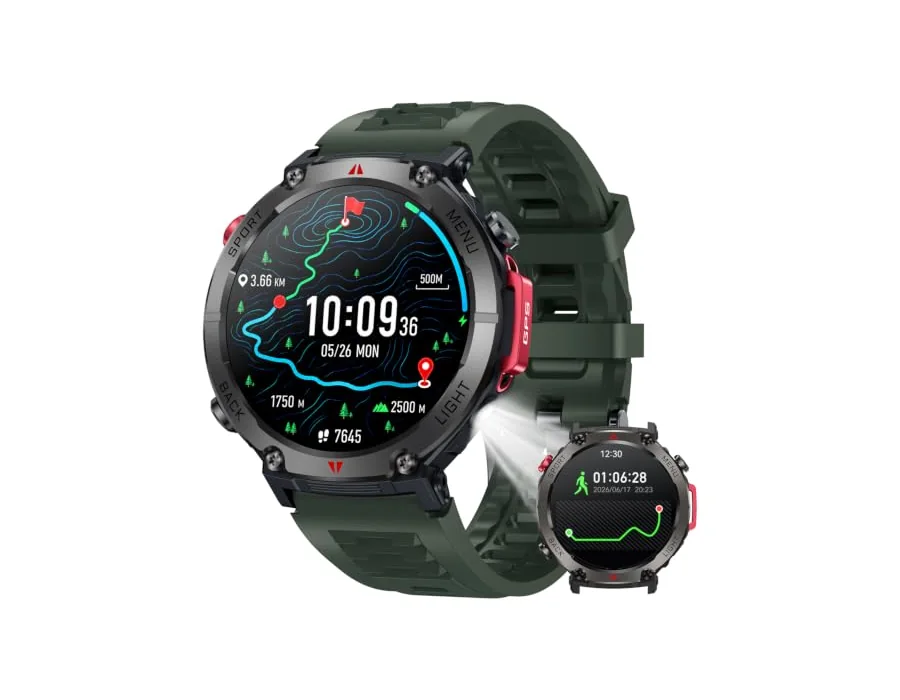 Smartwatch Reloj Inteligente Hombre con GPS: 1.46" Militar Smart Watch con Llamadas Bluetooth Brújula 530mAh 100+ Deportivos Pulsera Actividad con SpO2 Sueño Podómetro IP68 Imperme foto 2