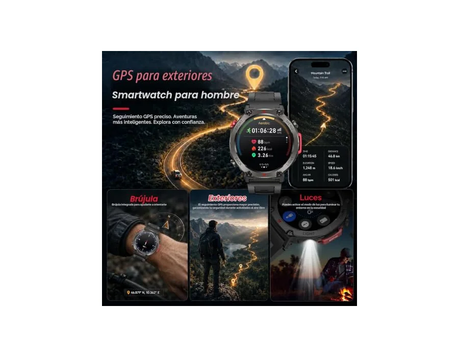 Smartwatch Reloj Inteligente Hombre con GPS: 1.46" Militar Smart Watch con Llamadas Bluetooth Brújula 530mAh 100+ Deportivos Pulsera Actividad con Sueño SpO2 iOS Android foto 3