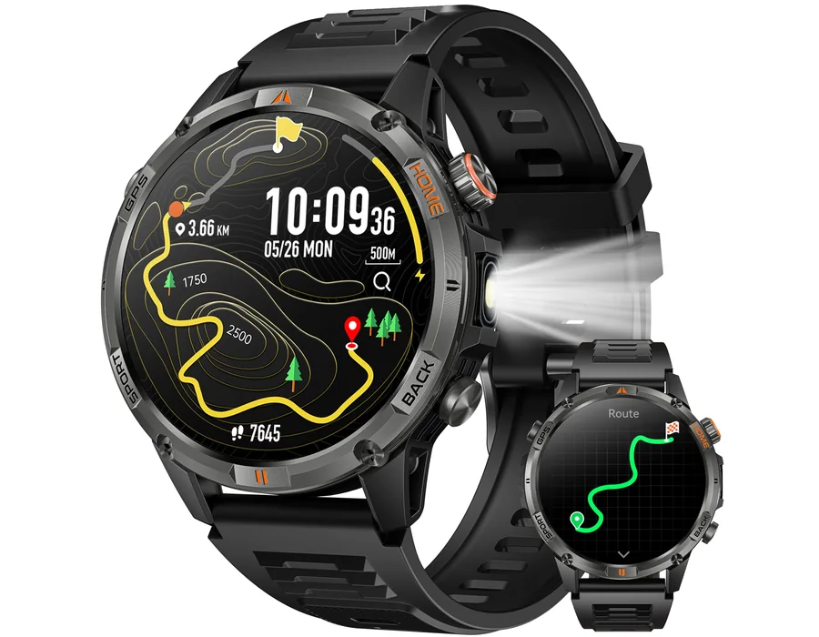 Reloj Inteligente Hombre con GPS Smartwatch: 1.46" Llamadas Bluetooth Reloj Deportivo con Brújula Linterna Led Podómetro Smart Watch 100+Modos Deporte con SpO2 Sueño Pulsera Activi
