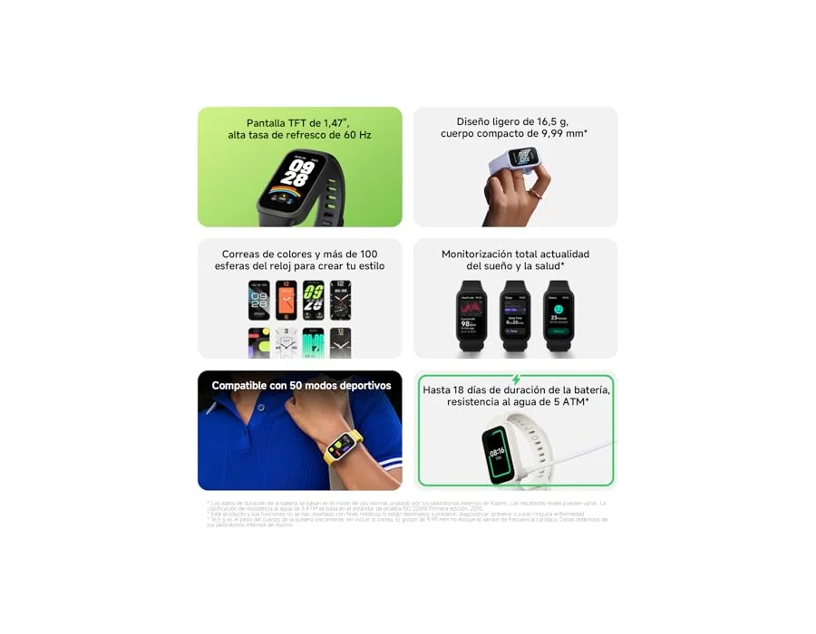 XIAOMI Smart Band 9 Active - Pulsera de Actividad, autonomía de hasta 18 días, Pantalla TFT de 1,47" con tasa de refresco de 60 Hz, 5ATM, App Mi Fitness, Negro (Versión ES) foto 3