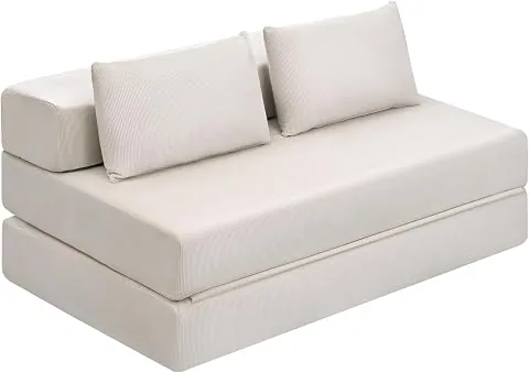 EUGAD Sofá Cama 2 Plazas, Puff Cama Plegable para 2-3 Personas, Beige | Sofa Plegable de Esponja de Densidad y Tejido de P foto 3