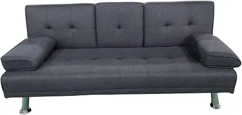 MUEBLIX.COM - Sofa Cama Canos 3 Plazas, Sillón Cama, Cama Sofa, con Mesa Abatible, Tapizado Tela Sintética, Apertura Clic-Clac, Sofa de Diseño, Color Gris foto 3