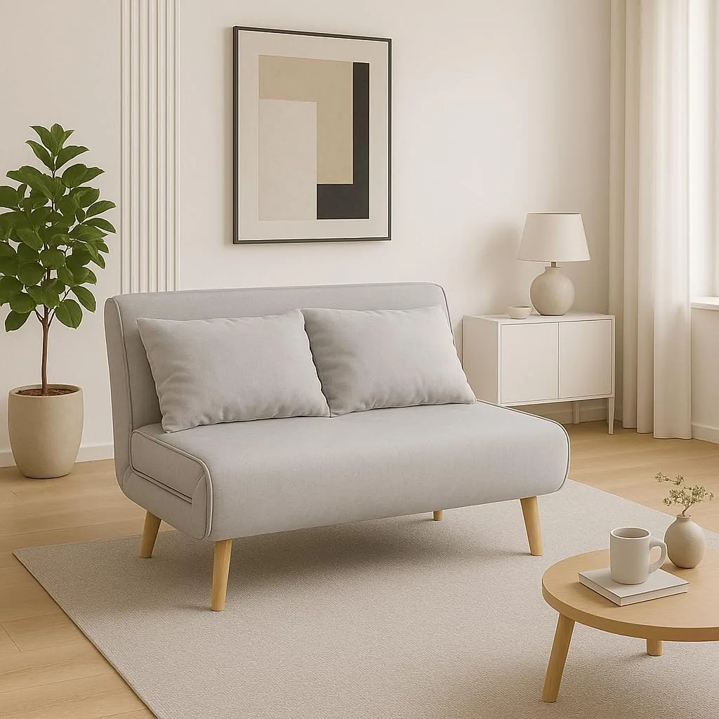 MUEBLIX.COM - Sofa Cama Ocenilla 2 Plazas, Sofa Cama Estilo Futón, Tela, Sillón Cama, Cama Sofa, 3 Posiciones (Sentado, Relax y Cama), Apertura Clic-Clac, Sofa de Diseño, Color Gris foto 2