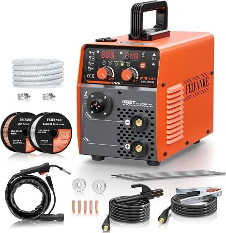 FEIFANKE Soldador De Hilo Sin Gas 230V 145A Soldador Inverter MIG MAG 4 en 1 Sin Gas MIG/MIG/MMA/Lift TIG Maquina De Soldar Synergy IGBT Adecuado para Acero Al Carbono Y Hierro De 1,0-4,8 mm foto 2