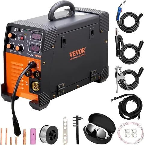 VEVOR Máquina de Soldadura 3 en 1 Soldador Inversor 50-250 A Soldadora MIG-250 MIG MMA TIG de Pantalla Digital 2,2-12 m/min Grosor del Cable de 0,6 mm, 0,8 mm, 1 mm para Soldar Aleación, Acero, Hierro