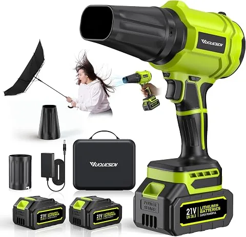 Soplador de Hojas, 900.000 RPM, 2 Baterías y Cargador, Ligero, para Jardín, Césped, Patio, Coche, Eliminación de Nieve y Polvo, Verde Brillante