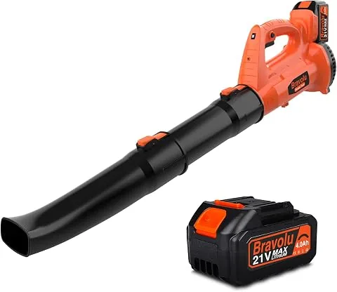 Soplador de Hojas, Bravolu 21V Soplador con Baterías Recargables de 4,0 Ah y Cargador, Flujo de Aire de 240 km/h, 6 Velocidades Soplador de Hojas Eléctrico