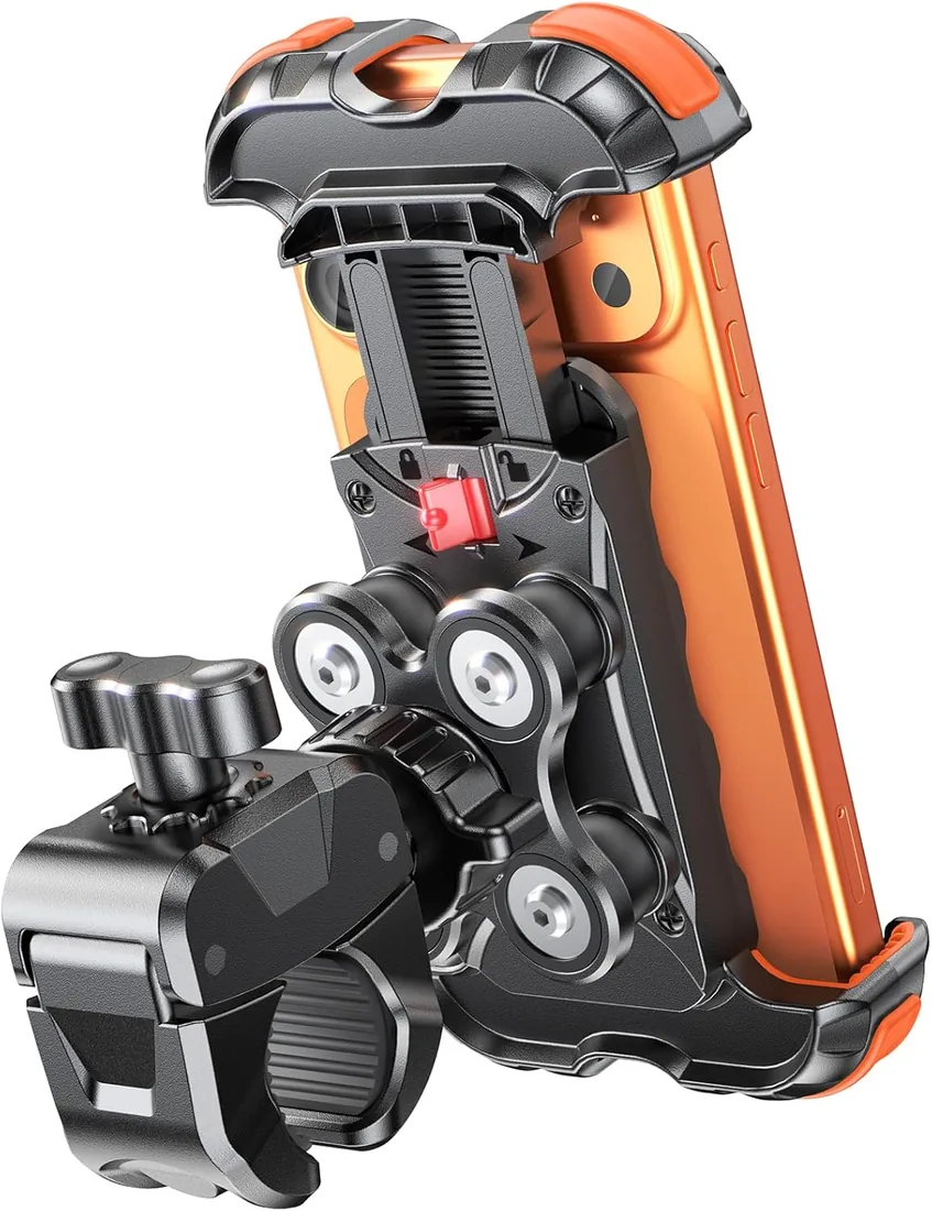 Babacom Soporte Movil Moto Antivibración 360° Rotación,con Amortiguador de Vibraciones y Cerradura 1s,Agarre Fuerte y Anticaídas,Soporte Movil Bicicleta para ATV/Scooter,Compatible con iPhone 4,7-6,8" foto 3