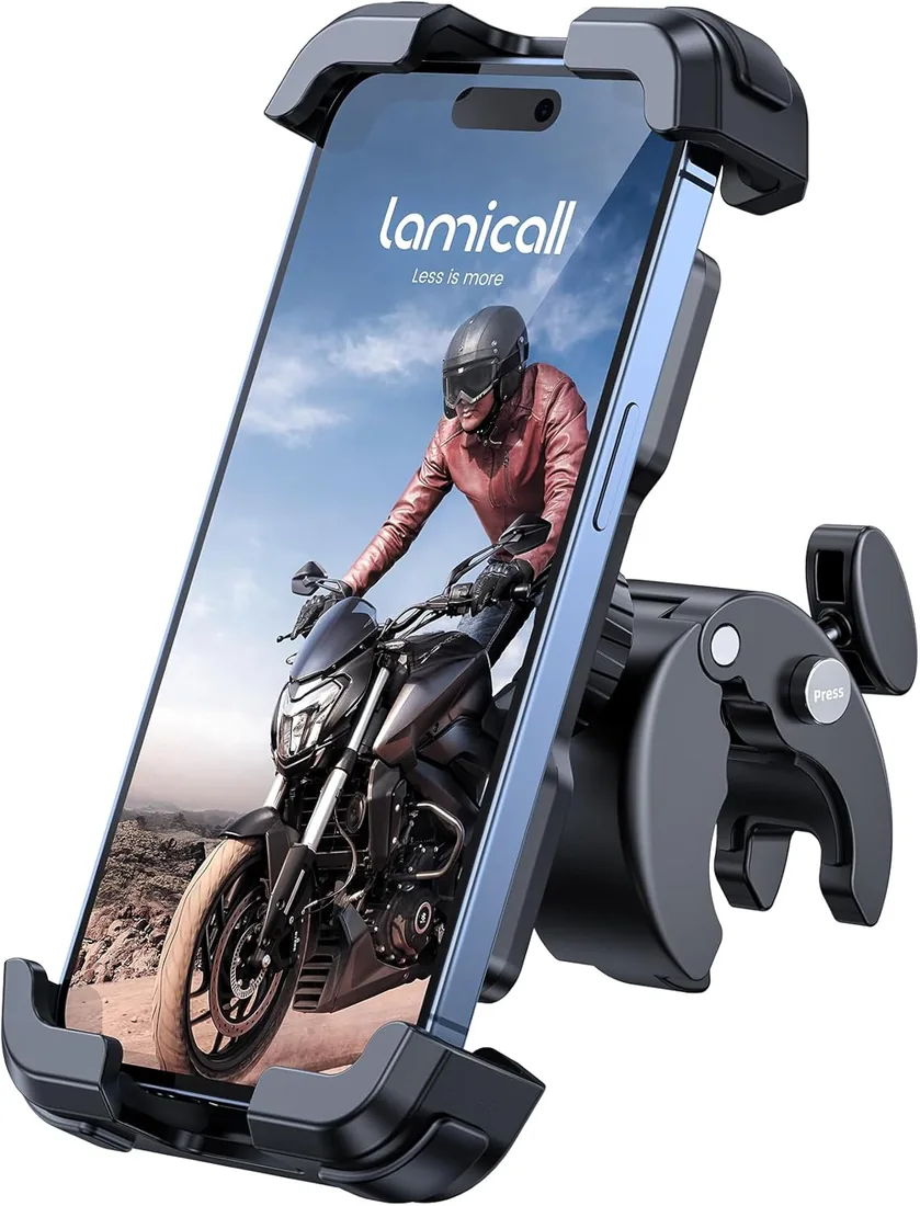 Lamicall Soporte Móvil Bicicleta, Soporte Móvil Moto, Liberación Rápida | 360°Rotación, Soporte Teléfono Manillar para iPhone 17 16 15 14 13 Pro Max/Air/Plus/Mini, Samsung Huawei, 4,7-6,8” Smartphone