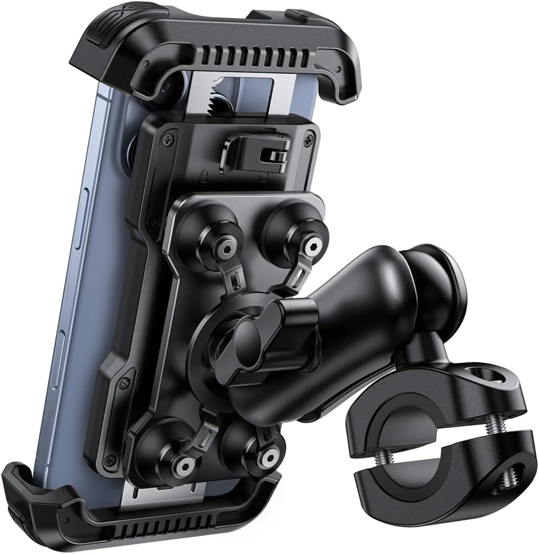 Lamicall Soporte Móvil Moto Antivibración, Soporte Móvil Manillar Bicicleta | [Brazo Extensible Metálico] Doble Antivibración, Antirrobo, 2 x 360°Rotación, para iPhone 17 16 15 y 4,7-6,7" Smartphone