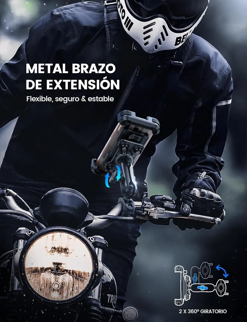 Lamicall Soporte Móvil Moto Antivibración, Soporte Móvil Manillar Bicicleta | [Brazo Extensible Metálico] Doble Antivibración, Antirrobo, 2 x 360°Rotación, para iPhone 17 16 15 y 4,7-6,7" Smartphone foto 2