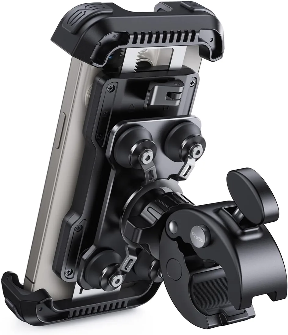 Lamicall Soporte Móvil Moto Antivibración, Soporte Teléfono Bicicleta | [con Doble Amortiguador] 360°Rotación, 1S Liberación con un Botón, para iPhone 17 16 15 14 13 Series, 4,7-6,8” Smartphone
