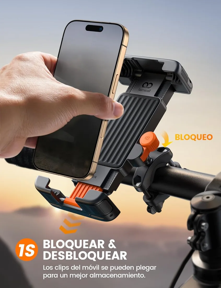 Lamicall Universal Soporte Móvil Bicicleta Manillar, Soporte Móvil Moto | 1S Bloqueo/Desbloqueo, 360° Rotación, Protección de Silicona, Plegable Soporte para iPhone 17/16/15/14, Otro 6-7" Smartphone foto 2
