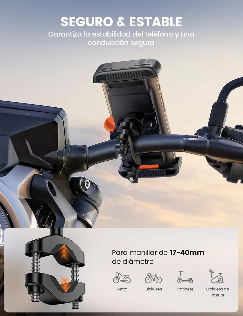 Lamicall Universal Soporte Móvil Bicicleta Manillar, Soporte Móvil Moto | 1S Bloqueo/Desbloqueo, 360° Rotación, Protección de Silicona, Plegable Soporte para iPhone 17/16/15/14, Otro 6-7" Smartphone foto 3
