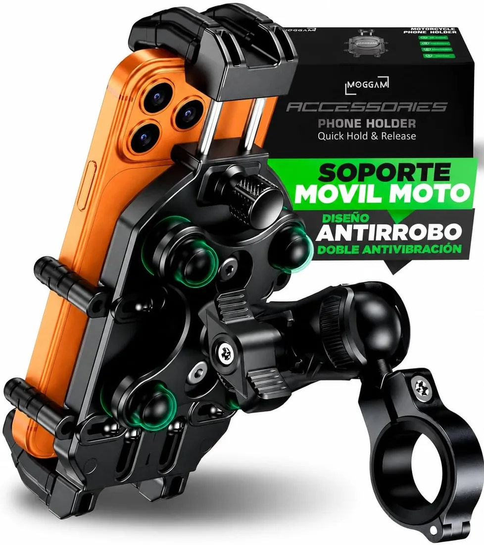 Soporte Móvil Moto Trail Antirrobo Seguro Manillar Rugerizado | Antivibración y antirrobo. Brazos de acero telescópicos para quad y offroad. Móviles rugerizados con funda hasta 20 mm. foto 3