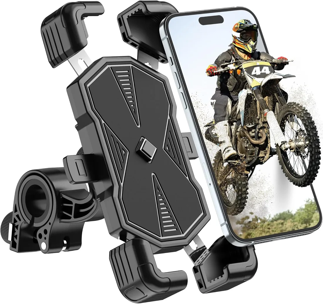 Soporte Movil Moto y Bicicleta, Antivibración Soporte Móvil para Motos y Bicicleta Giratorio 360 Suporte Telemóvel Moto y Bici para Manillar Compatible con Teléfono Móvile de 5.5'' a 7.0'' foto 2
