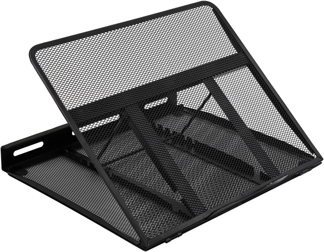 Amazon Basics Soporte Ergonómico Ventilado para Laptop, Ajustable en 7 Niveles, Malla de Acero para Enfriamiento, para Visualización y Tipeo Básico, Compatible con Laptops de 10 a 17,3 Pulgadas, Negro
