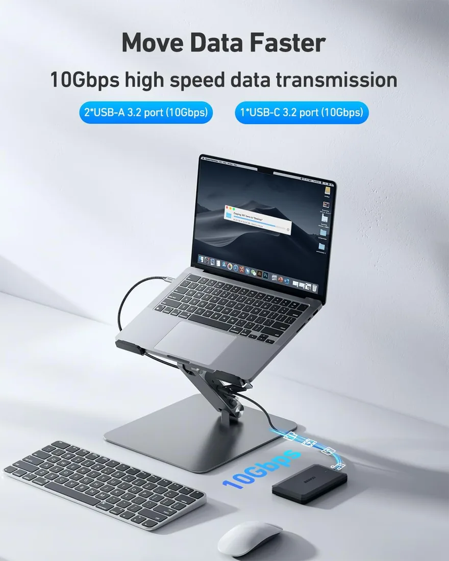 BENFEI Soporte para Portátil con Docking Station USB C 7 en 1, HDMI 4K@60Hz, Ranura SD y Micro SD, Carga Rápida 100W, 10Gbps con 1 USB C 3.2 y 2 USB A 3.2 Compatible con MacBook Pro/Air, iPad Pro, XPS foto 3