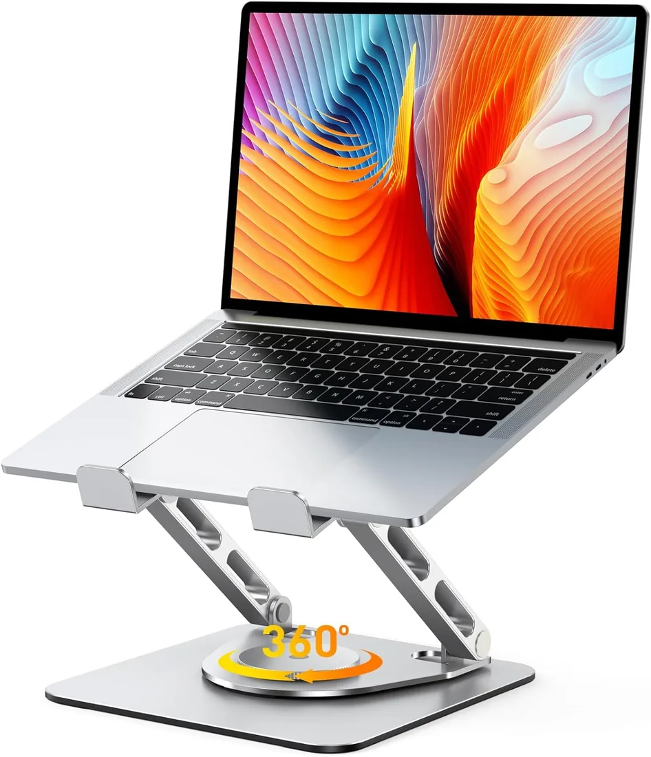 Glangeh Soporte Portatil Mesa 360° Giratorio - Laptop Stand de Doble Varilla Reforzada y Elevador Portátil Ajustable, Diseño Estable para Gaming/Oficina, Compatible con MacBook y Portátiles 10"-16"