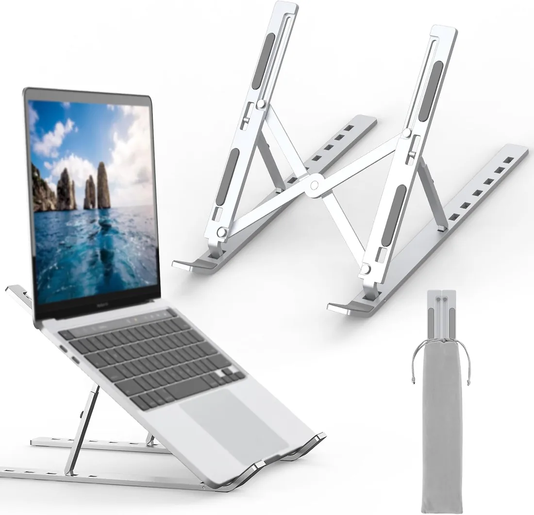 GRIFEMA Soporte para Ordenador Portátil, Laptop Stand Ajustable 7 Ángulos | Elevador Portátil Plegable de Aluminio con Bolsa, Soporte Ergonómico Ventilado para 10-15.6'' Portátiles, Tablets foto 3
