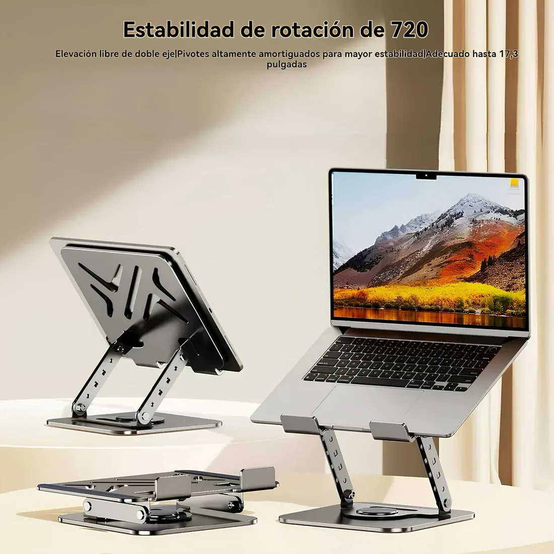 Soporte para Portátil Plegable y Ajustable con Base Giratoria 360° – Elevador Ergonómico con Ventilación Mejorada, Compatible con Laptops de 11 a 17 Pulgadas, Ideal para Oficina y Teletrabajo foto 2