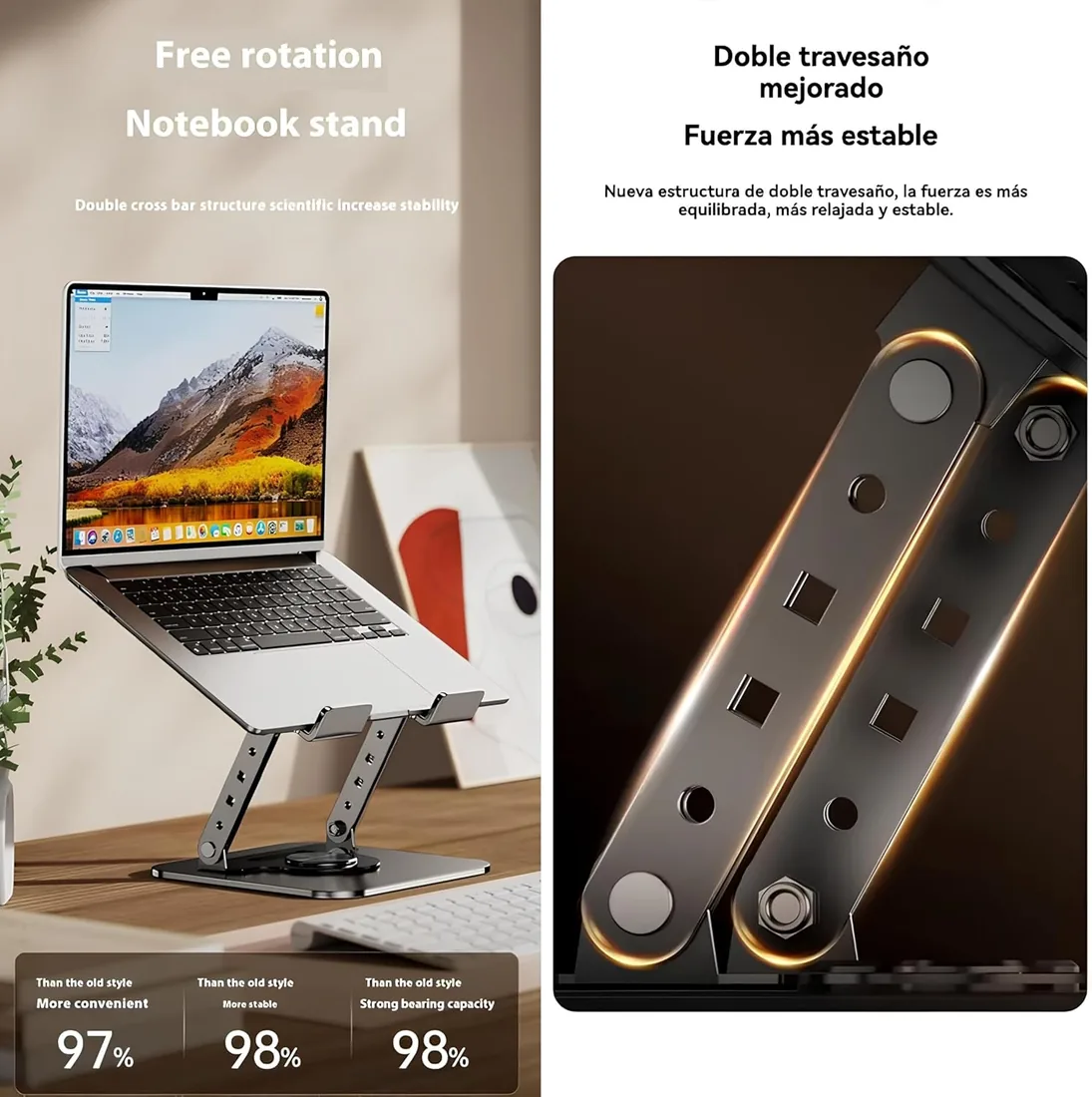 Soporte para Portátil Plegable y Ajustable con Base Giratoria 360° – Elevador Ergonómico con Ventilación Mejorada, Compatible con Laptops de 11 a 17 Pulgadas, Ideal para Oficina y Teletrabajo foto 3