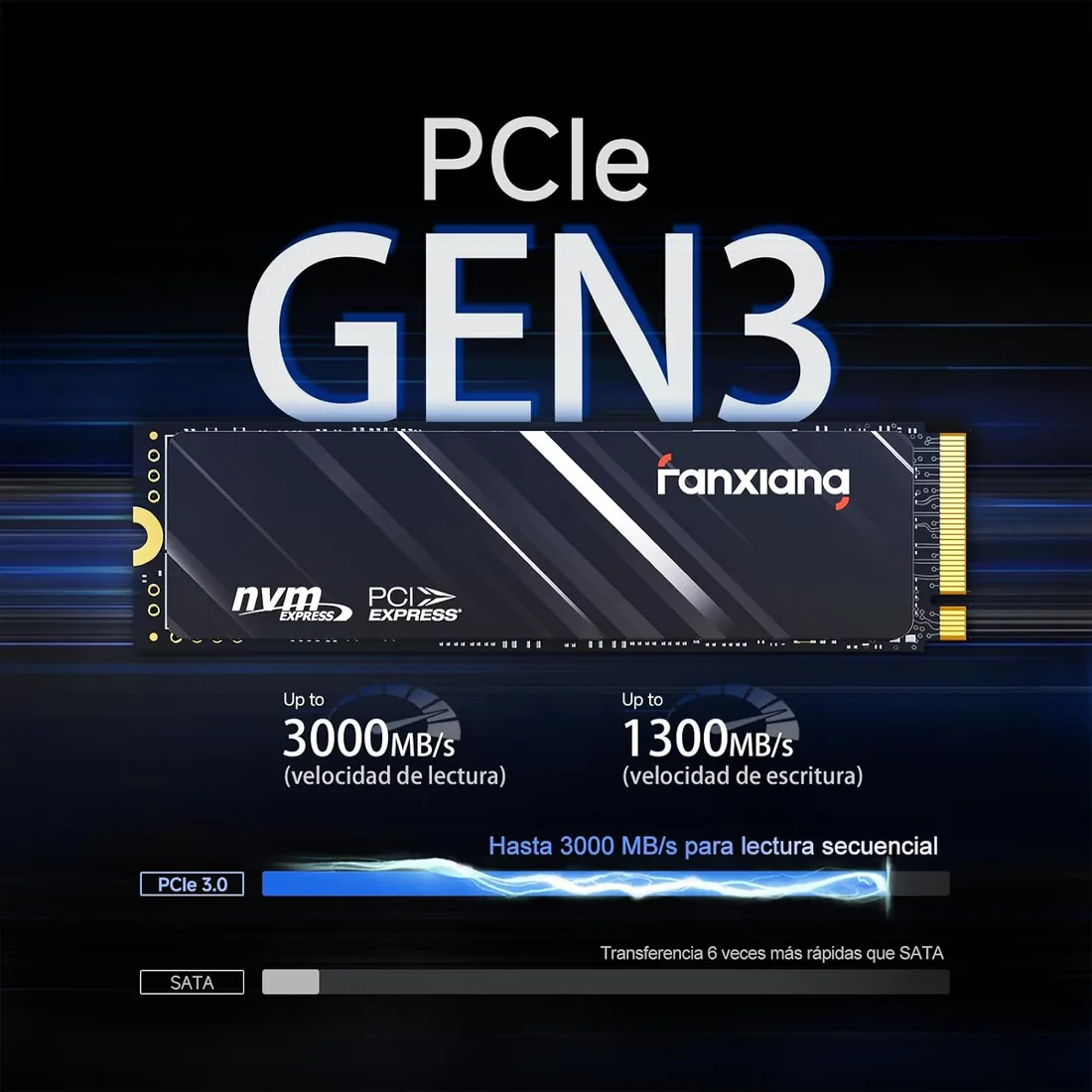 fanxiang M.2 SSD 512GB,NVMe SSD con disipador térmico, hasta 3000MB/S, PCIe Gen3 x4 2280,SSD Interno, caché SLC 3D NAND,Discos Duros -S501Q foto 2