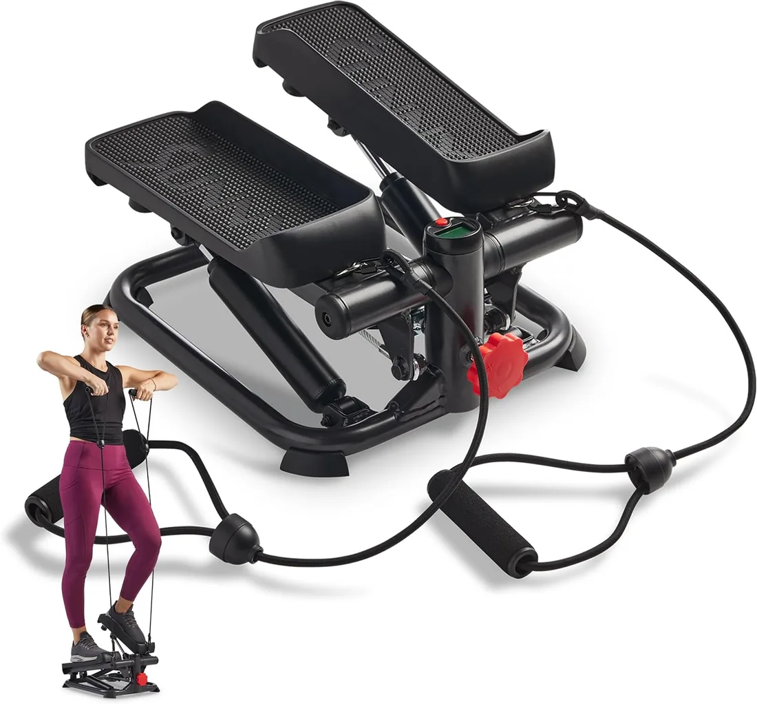 Sunny Health & Fitness Mini Stepper con Bandas de Resistencia para Casa