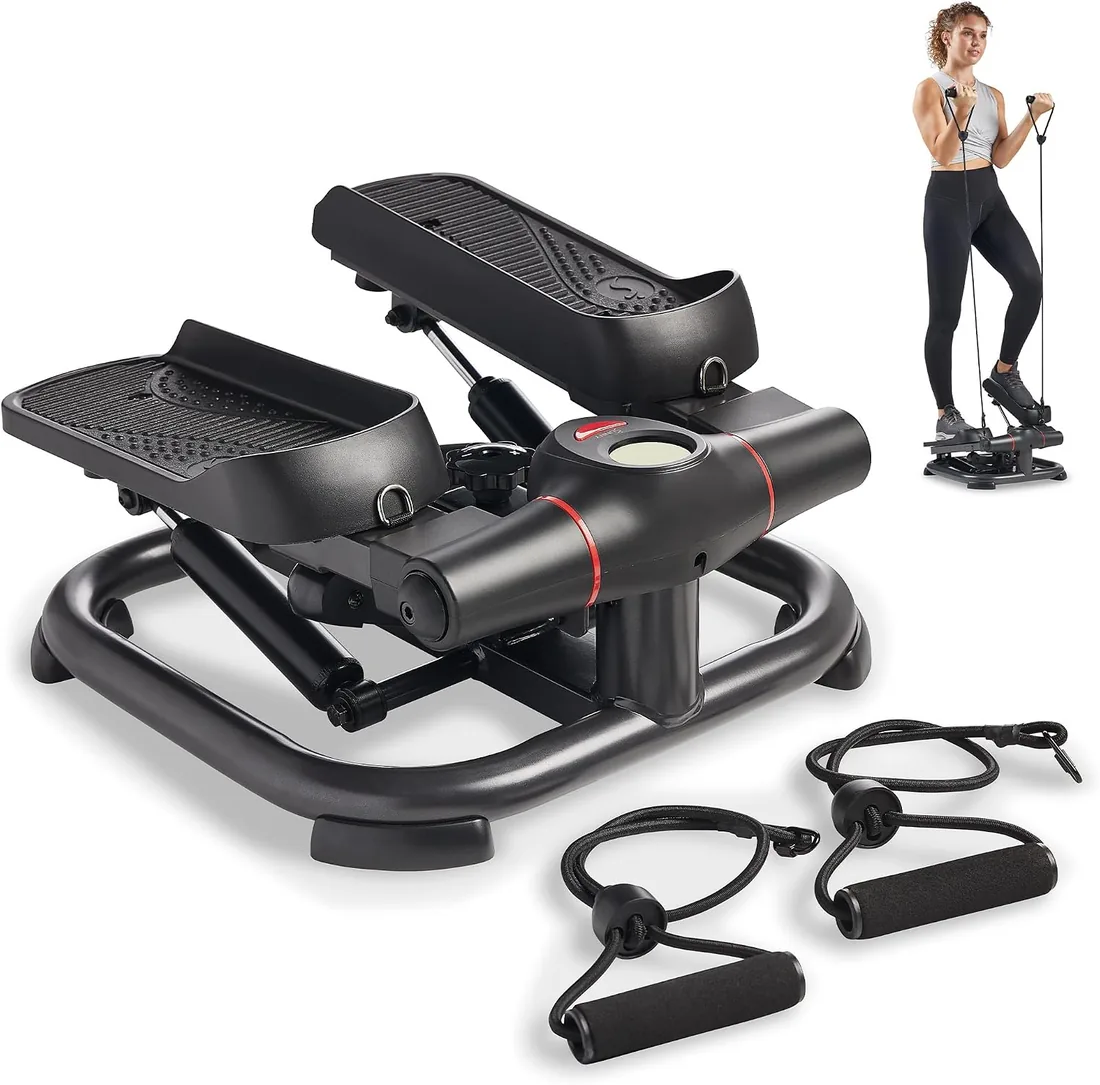 Sunny Health & Fitness Mini Stepper con Bandas de Resistencia para Casa
