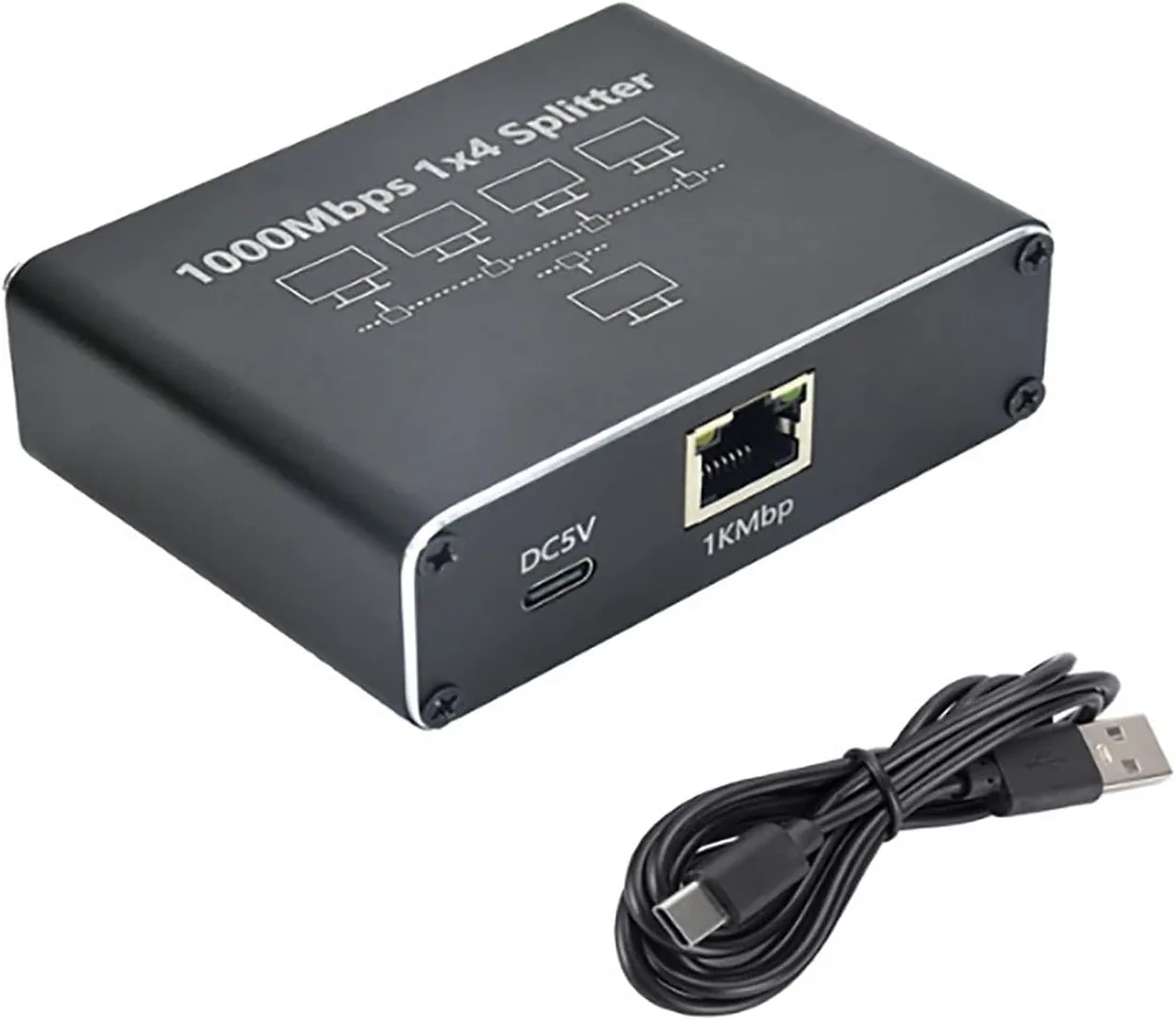 Divisor Ethernet de 1 a 4 de alta velocidad de 1000 Mbps, conmutador Ethernet con cable de alimentación, conmutador de red para cables Cat5/5e/6/7/8 Hub Ethernet (4 dispositivos conectados a la red al foto 3