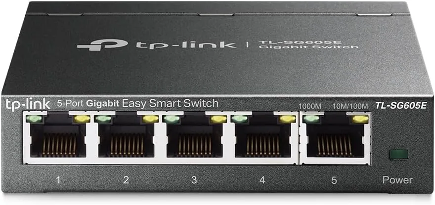 TP-Link TL-SG605E - Switch ethernet Gigabit, 5 Puertos, Gestionable, VLAN | 5 Puertos Gigabit. Plug & Play, No Necesita Configuración. Diseño sin Ventilador, Silencioso. Carcasa Metálica. QoS y VLAN.