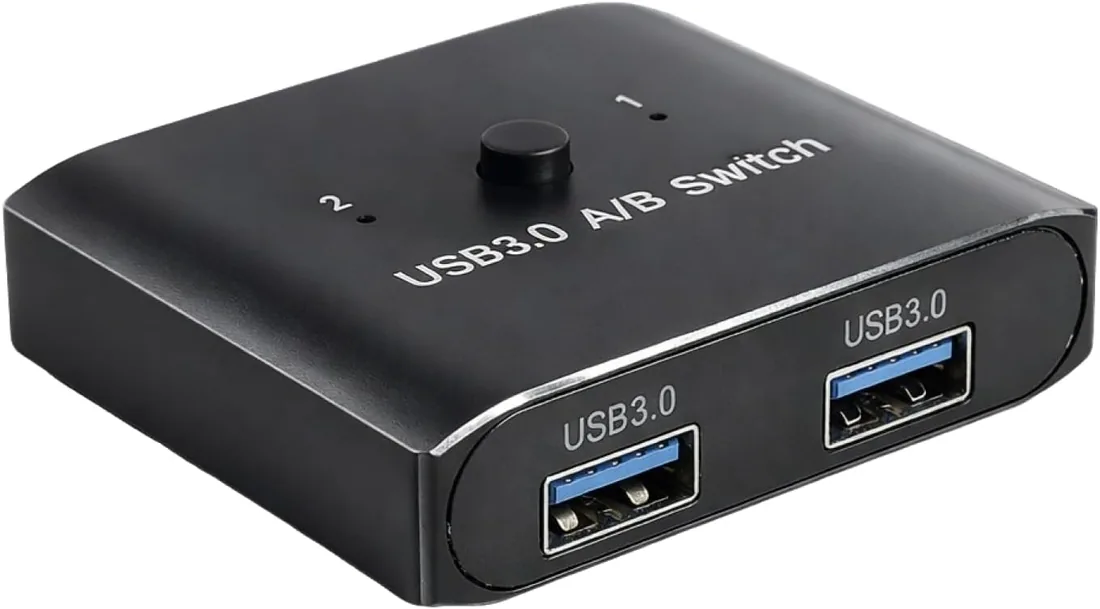 Switch USB 3.0 Bidireccional 2 en 1 1pcs, Conmutador USB 5Gbps para 2 Ordenadores, KVM USB para Teclado Ratón Impresora Escáner, Switch USB 3.0 Plug and Play con LED Compacto